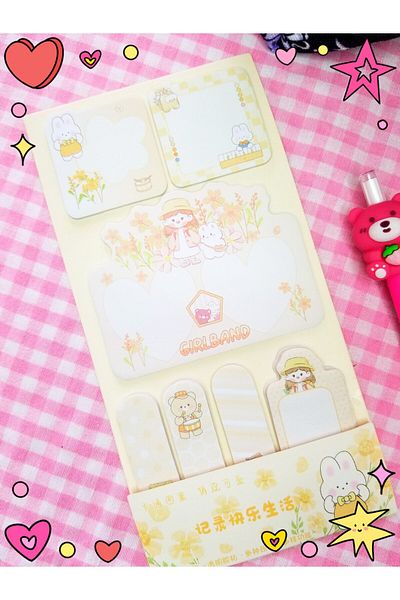 Şengül Ticaret Kawaii Little Girl Japanese Line Character 140 Sheets Sticky Adhesive Post It Note Paper and Bookmark