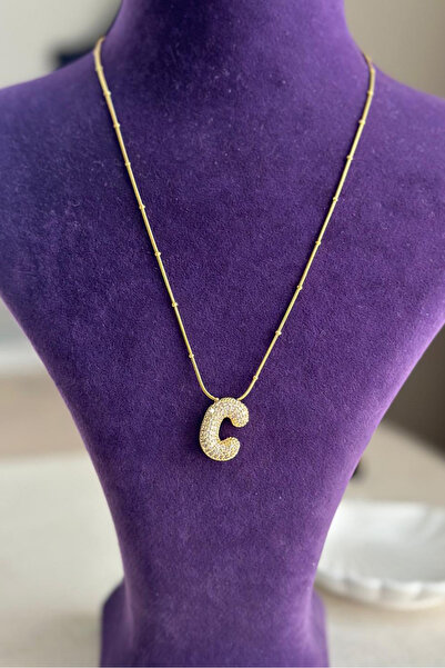 MODA Caprea Çelik 40 + 5 CM Taşlı Balon Kadın Kolye Çelik Kolye Harf Kolye