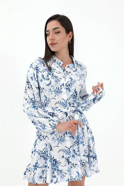VAPUR Rochie din viscoză cu fustă cu volan - Albastru
