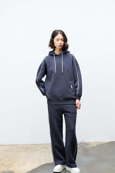 Basicpark Smoked Fleece Inside Leopard Patterned Ornamental Label Detailed Hooded Hooded Bottom Top Winter Set