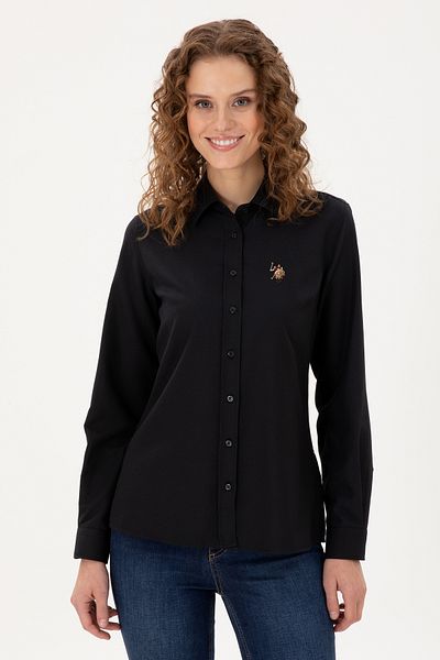 U.S. Polo Assn. Cămașă de bază neagră cu mânecă lungă pentru femei 50295704 -VR046