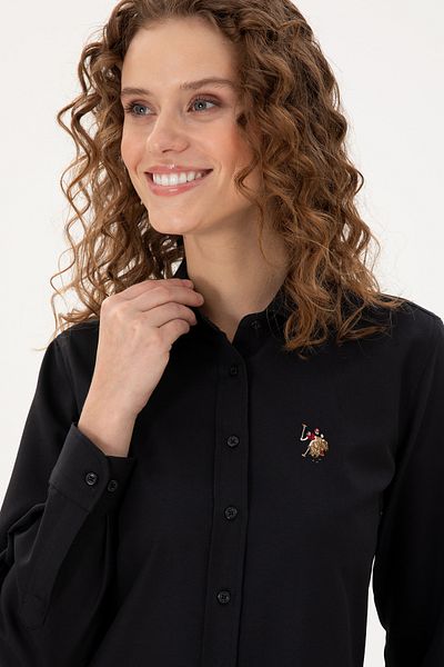 U.S. Polo Assn. Cămașă de bază neagră cu mânecă lungă pentru femei 50295704 -VR046