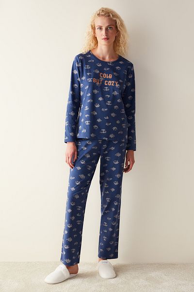 Penti Cozy Long Sleeve Navy Blue Pajama Set