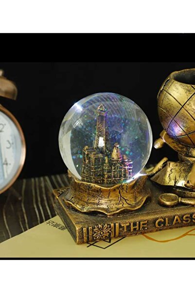mr shopping MR DÜNYA KALEMLİK Sulu Kar Küreli  Hediyelik  Retro Cam Küre Biblo Gold