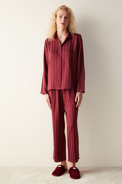 Penti Lucy Burgundy Cămașă Pantaloni Set Pijama Burgundy