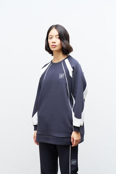 Basicpark Smoked Women's Raised Print Detailed Crew Neck Comfortable Cut Oversize Fit Bottom Top Set