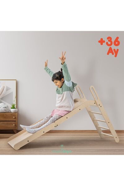 MAMATOYZ Slideme | Katlanır Ahşap Kaydırak - Doğal Ahşap - Portatif