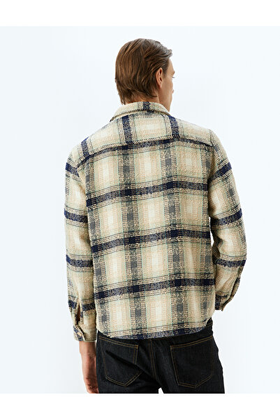 Koton Μπουφάν πουκάμισο με μακρυμάνικο βαμβακερό μείγμα με λεπτομέρεια καρό στάμπα