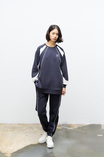 Basicpark Smoked Women's Raised Print Detailed Crew Neck Comfortable Cut Oversize Fit Bottom Top Set