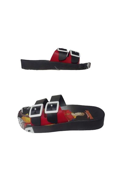GEZER Black-Red Heroic Double Buckle Non-Slip Sole Casual Slippers for Boys Gzrr101-99