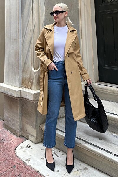 Madmext Camel Kruvaze Yaka Kadın Trençkot MG2243