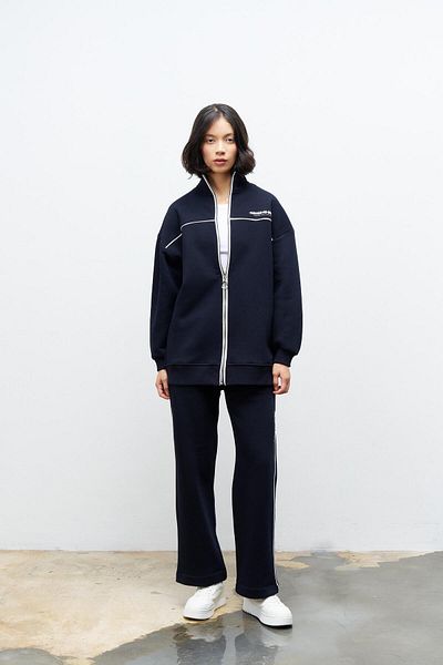 Basicpark Smoked Women's Text Print Detailed Zippered Fleece Inside Top and Bottom Set