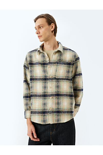 Koton Μπουφάν πουκάμισο με μακρυμάνικο βαμβακερό μείγμα με λεπτομέρεια καρό στάμπα
