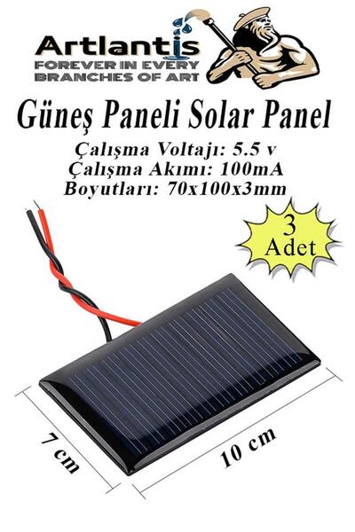 Artlantis Güneş Paneli Solar Panel 7x10 cm 5.5 volt 100 mA 3 Adet Güneş Enerj...