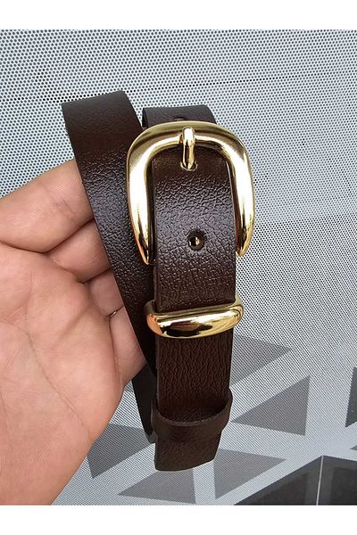 Kemerix 100% Genuine Leather Bitter Brown-Navy Blue Women's Belt Set of 2