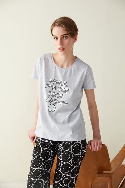 Penti Smiley Face Printed T-Shirt Trousers Pajama Set