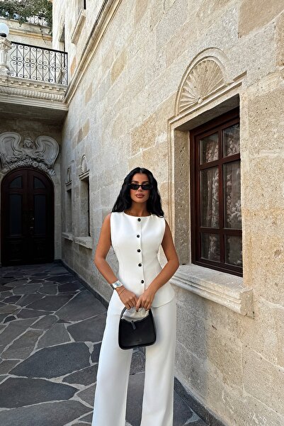 Eyyo White Lamarie Waist Part Tie Bottom Top Suit Ate-1763