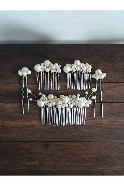 Eva Flore Bridal Engagement Maternity Hair Comb Hairpin with Pearls 5 Pieces