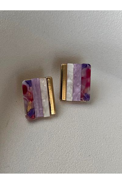mos&more Pearlescent Orange Square Form Women's Earrings