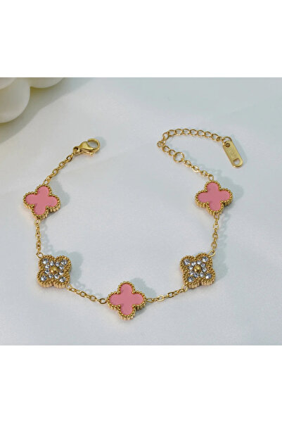 ANGELSS JEWELLERY Pink Stone Clover Bracelet Van Cleeff (Clover Model Pink Go...