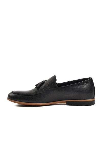 DERİMAS Derimas Black Inside and Outside Genuine Leather Men's Laofer Shoes