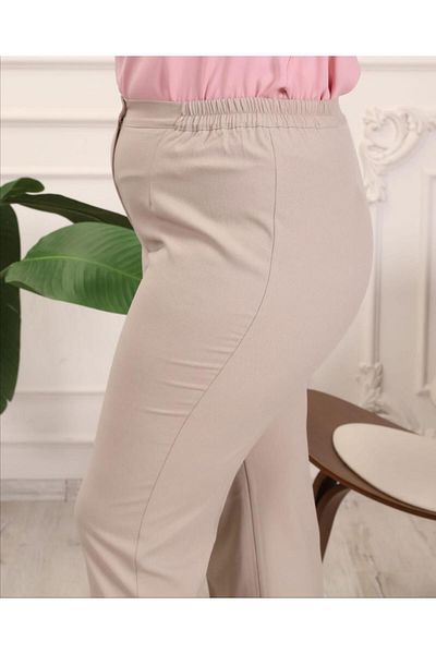 polle Crepe fabric stone large size side elastic trousers
