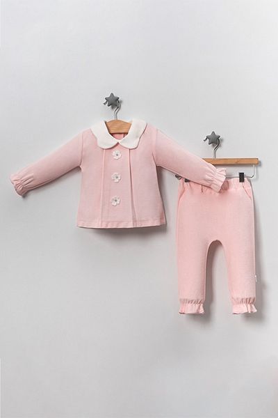 TRENDİMİZBİR Pink Baby Girl Double Set - Three Flowers