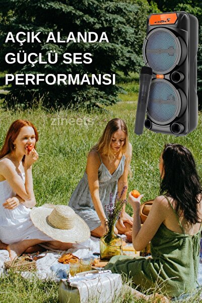 Zineets Işıklı Büyük Boy Party Box Bluetooth Hoparlör Taşınabilir Şarjlı Ses Sistemi Kablosuz Karaoke Mic