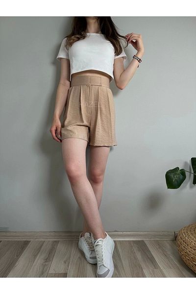 Hazel Women's Mink High Waist Velcro Linen Shorts