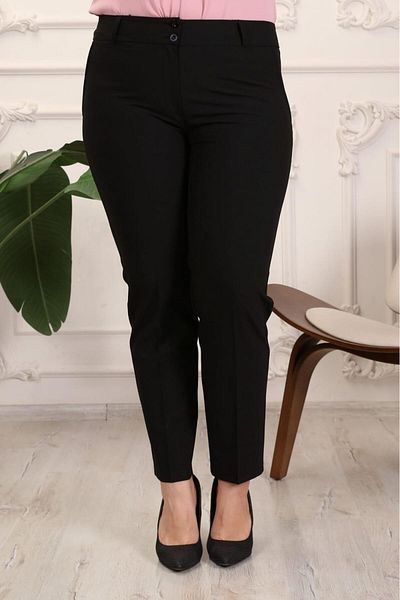 polle Women's Black Plus Size Belted Fabric Trousers
