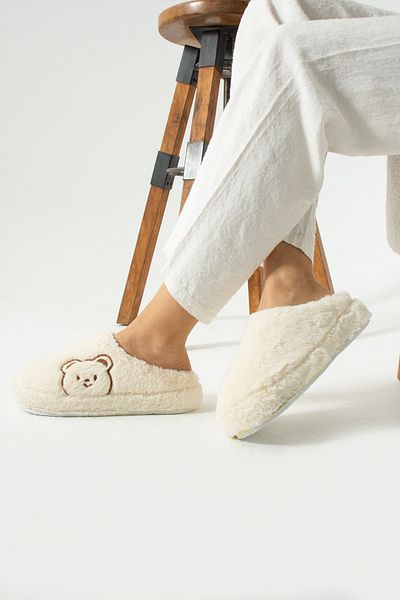 ALTUVATEKS Plush Women's Home Slippers - With Dowry and Bundle Detail, Noiseless Thick Sole