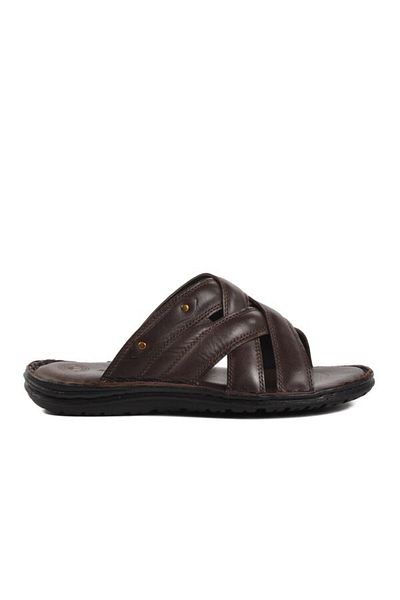 AYAKMOD Brown Inside and Outside Genuine Leather Men's Slippers