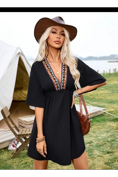 bikinistan Stylish Half Sleeve Deep Collar Ethnic Pareo
