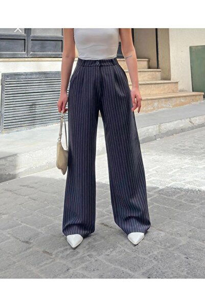 Hazel Μαύρο ριγέ γυναικείο παντελόνι Palazzo