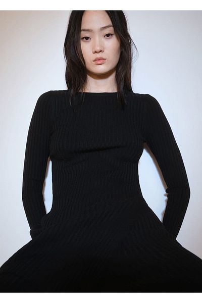 MANGO Woman Geripptes kurzes Kleid