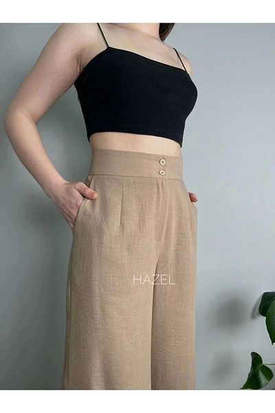 Hazel Women's Mink Linen Slit High Waist Palazzo Pants