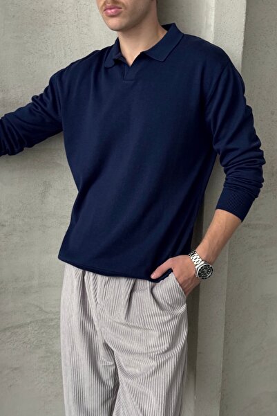 HYMAN Ανδρικό πλεκτό πουλόβερ με λαιμόκοψη από βαμβακερό πόλο