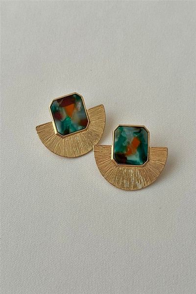 mos&more Green Gold Fan Women's Earrings