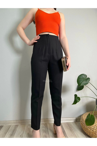 Hazel Siyah Yüksek Bel Ince Pensli Pantolon