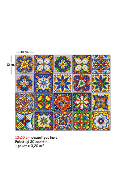 TİNK Kendinden Yapışkanlı Karnaval Desenli Pvc Karo 10x10 Cm 20'li Paket
