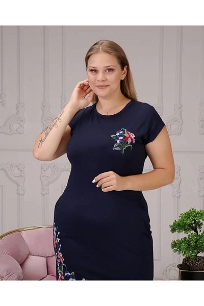 charamela Navy Blue Large Size Knitted Women's Dress - Bge35