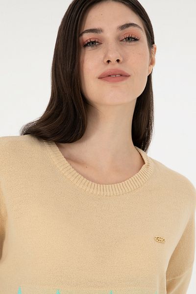 U.S. Polo Assn. Pulover de damă cu gât crew nisip 50291623 -vr085