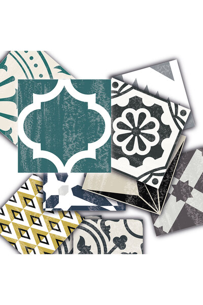 TİNK Kendinden Yapışkanlı Retro Yeşil Desenli Pvc Karo 10x10 Cm 20'li Paket