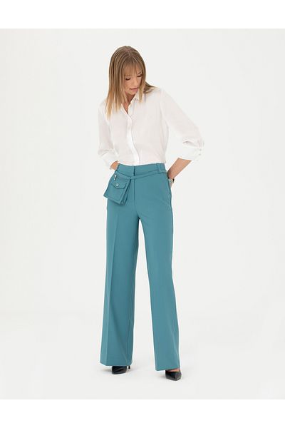 Pierre Cardin Petrol Palazzo Fabric Pants 50273084 -Vr102