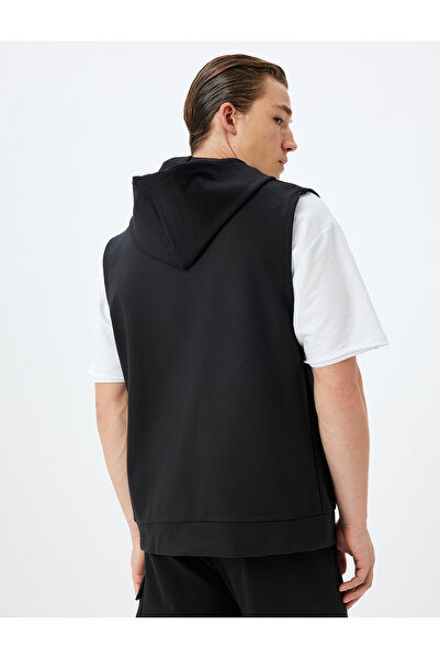 Koton Sports Sweatshirt Oversize Sleeveless Hooded Zipper Detail Viscose Blend Thick Steel Interlock