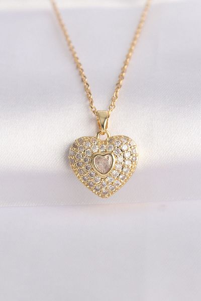 Skygo 316L Steel Chain Gold Color Zircon Stone Heart Necklace - Tj-Bko8624