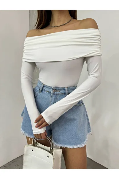 NDN STORE Fels Draped Madonna Collar Open Shoulder Women's Blouse