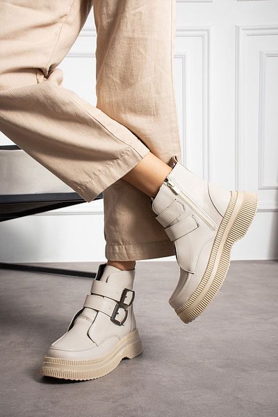 galya shoes Γυναικείες Μπεζ Μπότες Faux Leather Zippered Daily Boots&bootie