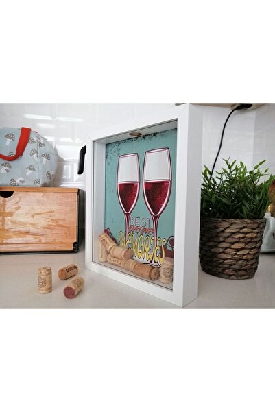 MEYK AHŞAP Şarap Mantarı Koleksiyon Kutusu Memories Beyaz