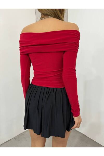 NDN STORE Fels Drapeli Madonna Yaka Açık Omuz Kadın Bluz